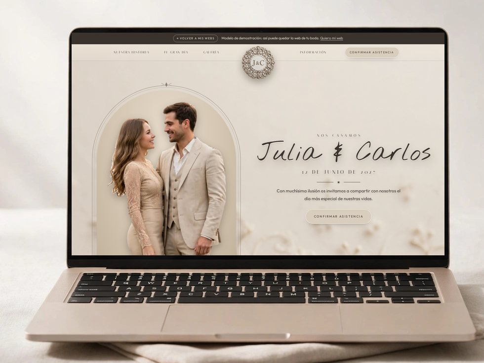 Web modelo de boda Julia y Carlos en un portátil